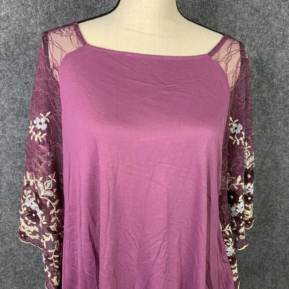 Anthropologie Akemi + Kin Bat Wing Top Women XXS Sheer Mesh Embroidered Sleeves - Picture 8 of 12